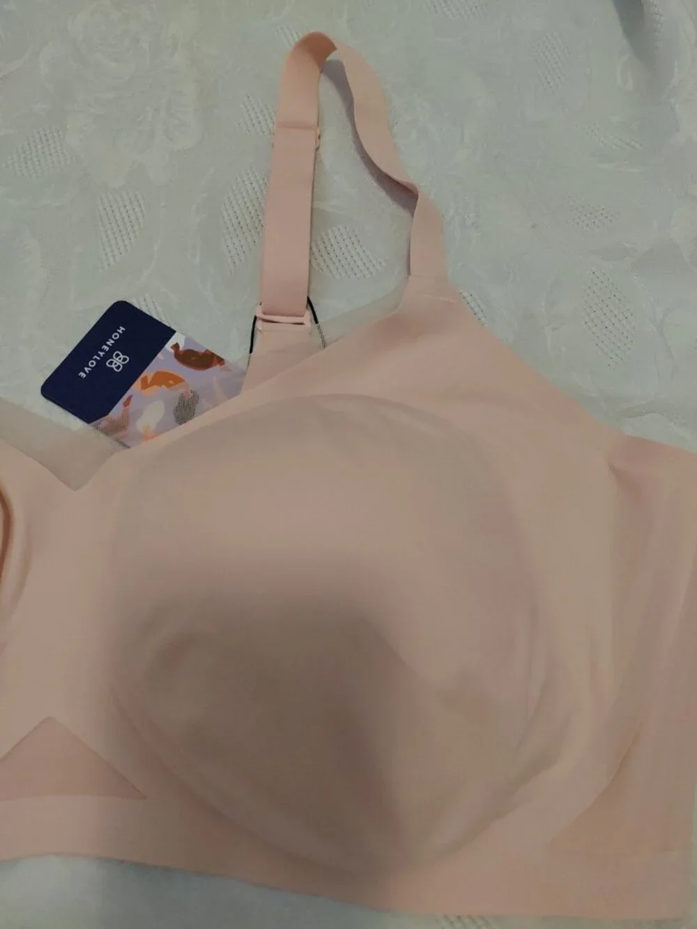 HONEYLOVE Crossed-Over Bra Wireless 44 DD DDD Blush NWT